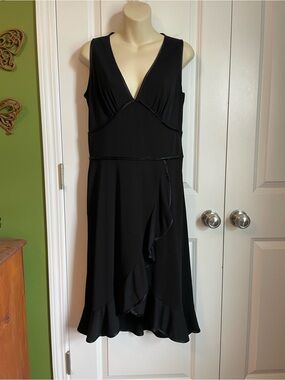 Vintage ONYX Nite 00s Black Faux Wrap Dress 10 Deep V Neck